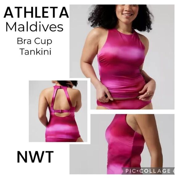 NWOT Athleta Maldives Bra Cup 34 B/C Pink/Magenta Tankini Swim Top! ❤️ - Picture 1 of 9
